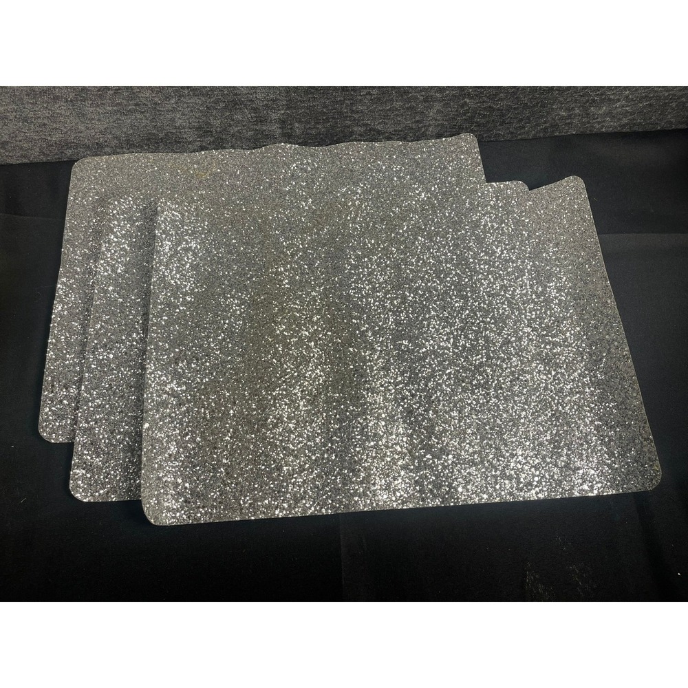 Robert Stanley Silver Glitter Placemats Set of 3 Holiday Glam Decor 17x12